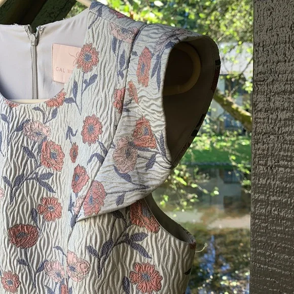 Gal Meets Glam Sz 6P fit n’ flare silver embossed floral dress pink NEW formal - Picture 5 of 17